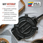 Victoria 6.5 Inch Cast Iron Tortilla Press. Tortilla Maker, Flour Tortilla press, Rotis Press, Dough Press, Pataconera Seasoned with Flaxeed Oil