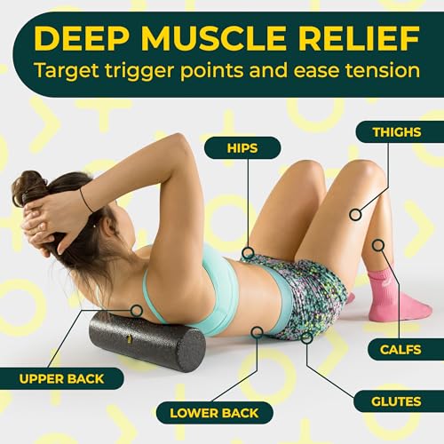 Yoga Foam Roller for Physical Therapy & Exercise – Firm Back Roller for Back Pain, Legs, and Shoulders, 12in x 4in Travel Size – Deep Tissue Massage for Myofascial Release