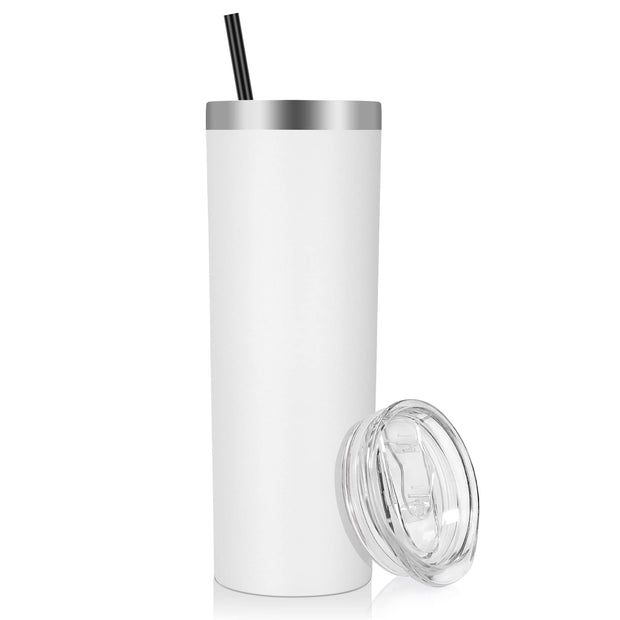 VEGOND Stainless Steel Tumblers Bulk 12 Pack, 20 oz Vacuum Insulated Skinny Tumblers with Lids and Straws, Double Wall Coffee Mug, Travel Water Cup, White