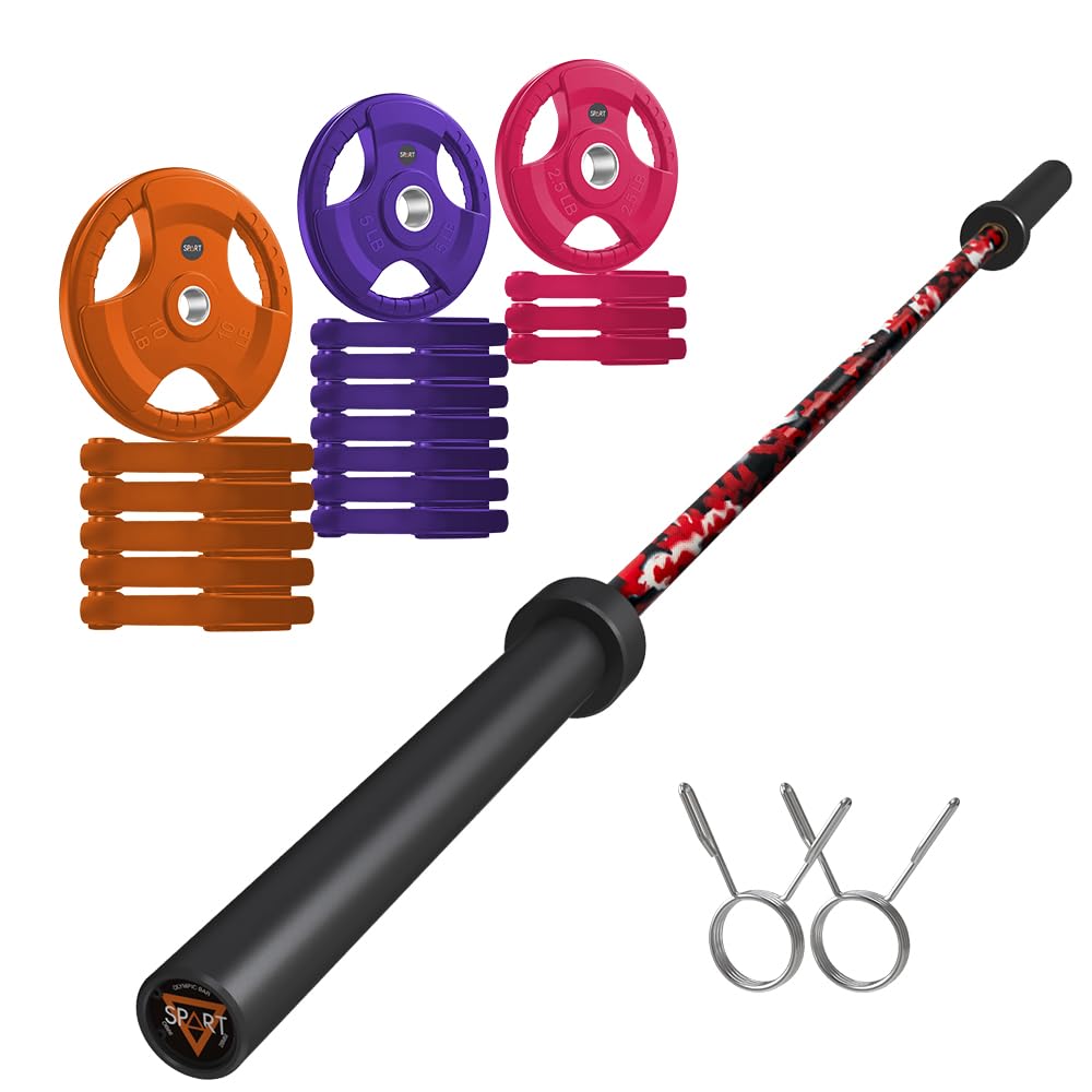 7FT Olympic Barbell Bar with Weight Plate Set Combo, Solid Olympic Bar with Bearings, 700Lbs Capacity Weight Bar for Home Gym Strength Training, Weightlifting, Powerlifting, Fit for 2" Olympic Plates