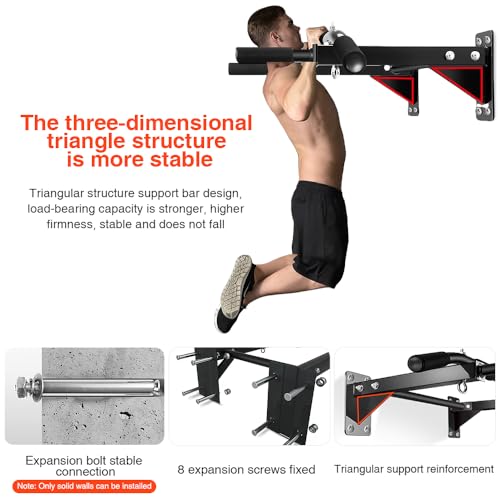 Wall-Mounted Pull-Up Bar – Drill Installation, Home Gym Equipment for Indoor Fitness, Chin-Up Bar for Strength Training, Spine Stretching & Inverted Workouts