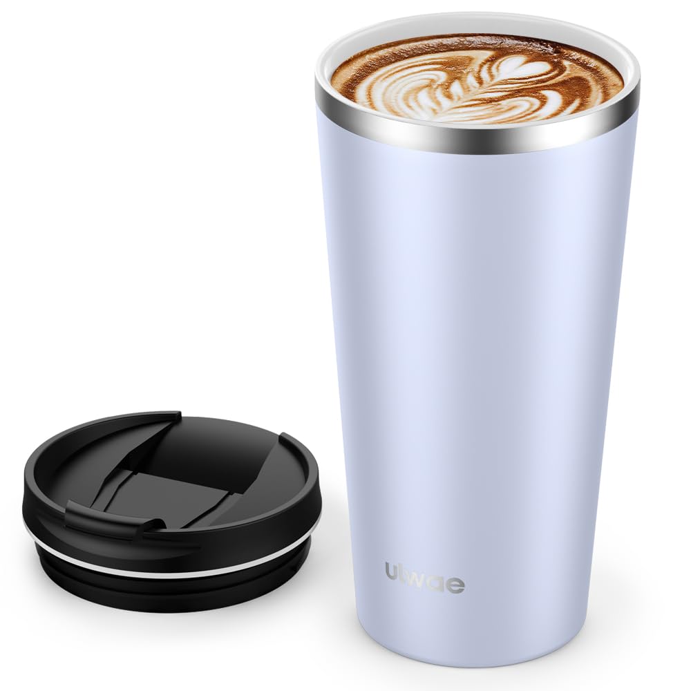 Insulated Coffee Mug with Ceramic Coating, 18oz Travel Mug with Leak-proof Lid, Vacuum Double-wall Tumbler, Stainless Steel Thermal Cup for Tea, Hot Cocoa, Cold Beverage, Ice Drinks