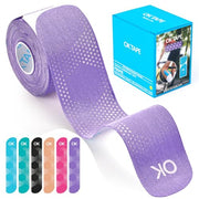 OK TAPE Synthetic Kinesiology Tape, 20 Strips Precut K Tape, Waterproof, Elastic Athletic Tape for Pain Relief & Muscle Support, Reflective Design, 2" x 10" -Purple