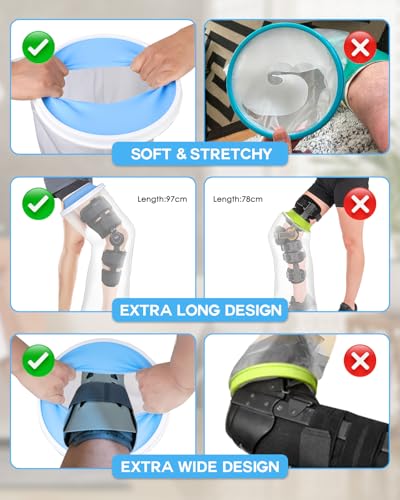 Waterproof Extra Wide Full Leg Cast Cover for Shower with Non-Slip Bottom, Extra Large Watertight Leg Cast Protector for Thigh Foot Ankle Surgery Wounds, Knee Immobilizer/Brace, Walking Boots,Reusable