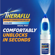 Theraflu Severe Congestion Relief Nasal Mist + Cooling, Oxymetazoline HCI 0.05% Nasal Decongestant, 12 Hour Relief, Ultra-Fine Mist, 0.34 fl oz
