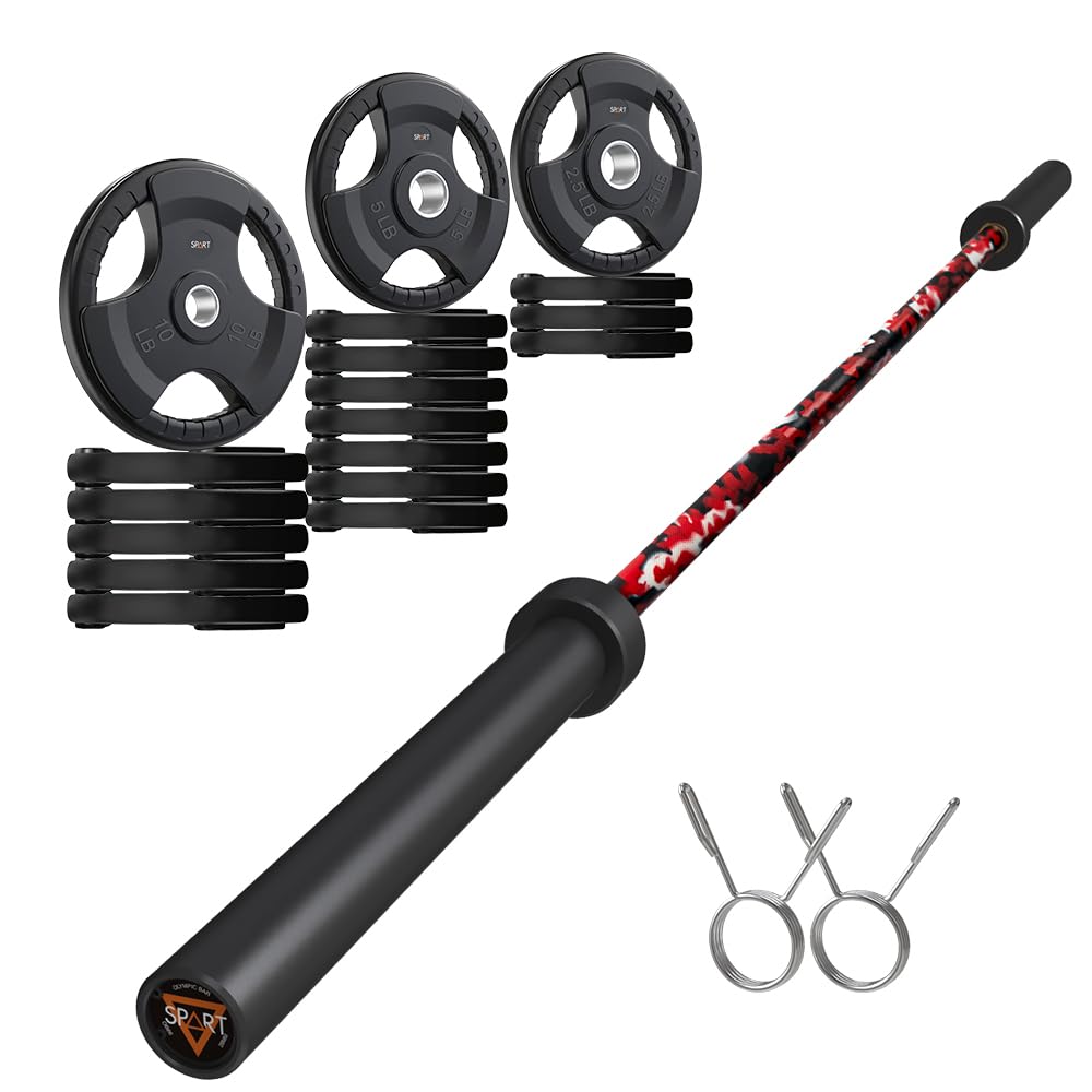 7FT Olympic Barbell Bar with Weight Plate Set Combo, Solid Olympic Bar with Bearings, 700Lbs Capacity Weight Bar for Home Gym Strength Training, Weightlifting, Powerlifting, Fit for 2" Olympic Plates