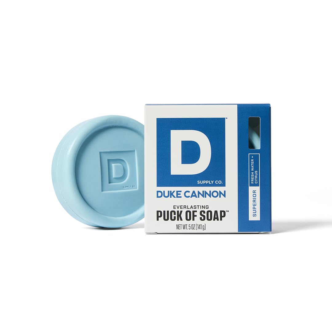 Duke Cannon Supply Co. Bar Soap Puck Bundle - Men's Natural Rounded Bar Soap with Masculine Scents - Disc-shaped Mens soap - All Skin Types - Buck Moon & Superior,5 oz (4 Pack)