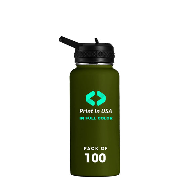 Personalized Custom Print in USA Water Bottle 32oz Stainless Steel Double Wall Coffee Cup with Lid & Straw Insulated Tumbler with Colorful Text Logo Photo