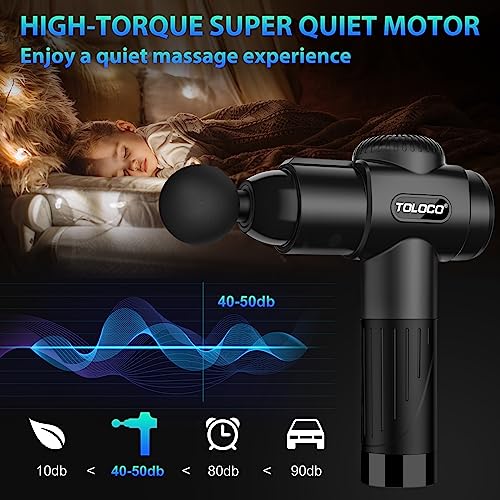 TOLOCO Massage Gun, Deep Tissue Back Massage for Athletes for Pain Relief, Percussion Massager with 10 Massages Heads & Silent Brushless Motor, Gifts for Fathers Day, Black
