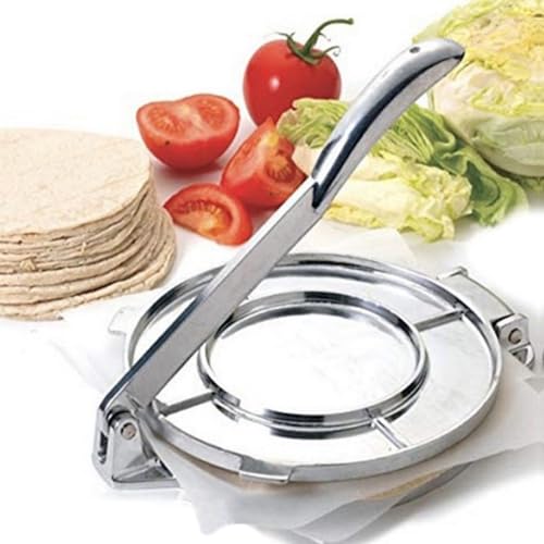Tortilla Press 6.5 Inch, Cast Iron Tortilla Maker, Manual Roti Maker Dough Press Quesadilla Maker, Aluminum Alloy, Taco Holders, Rotis Press, For Taco, Presser Chapati To Rotate Pizza Press Silver