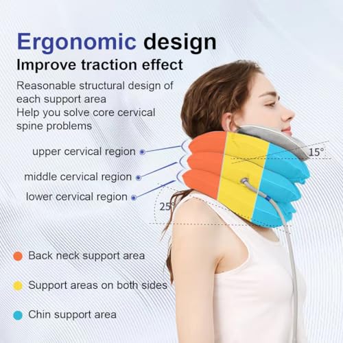 Neck Stretcher with Neck Brace,Cervical Traction Neck Device,Neck Relief Tool,Adjustable Inflatable Cervical Brace,Home Use Neck Decompression New Technology Breathable Fabric Washable&Colorfast(Gray)