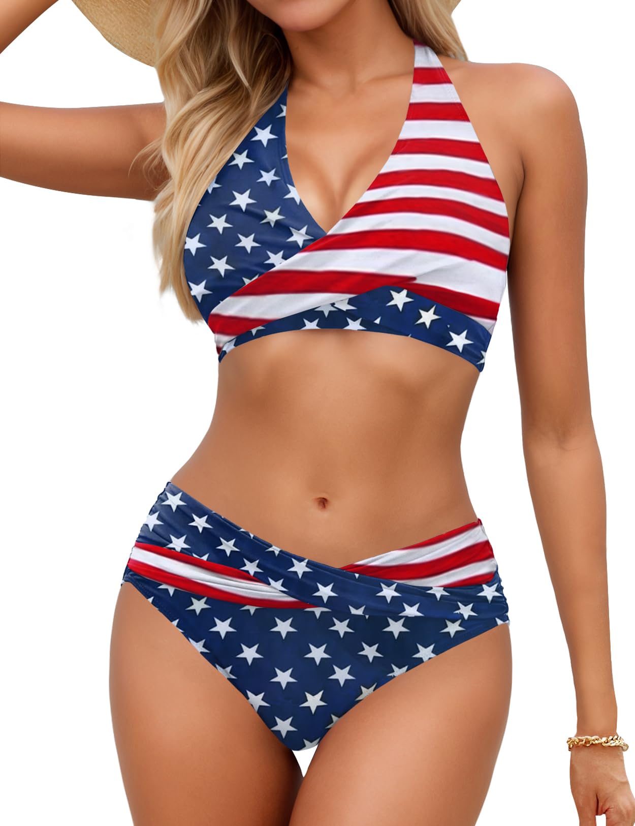 Sopliagon Women's Bikini Sets Twist Front Two Piece Swimsuit Halter Bathing Suit