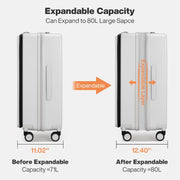 mixi 24 Inch Large Expandable Checked Luggage PC Hard Shell Suitcase Top Opening Rolling Travel Suitcases with Spinner Wheels & TSA Lock, Smoke White