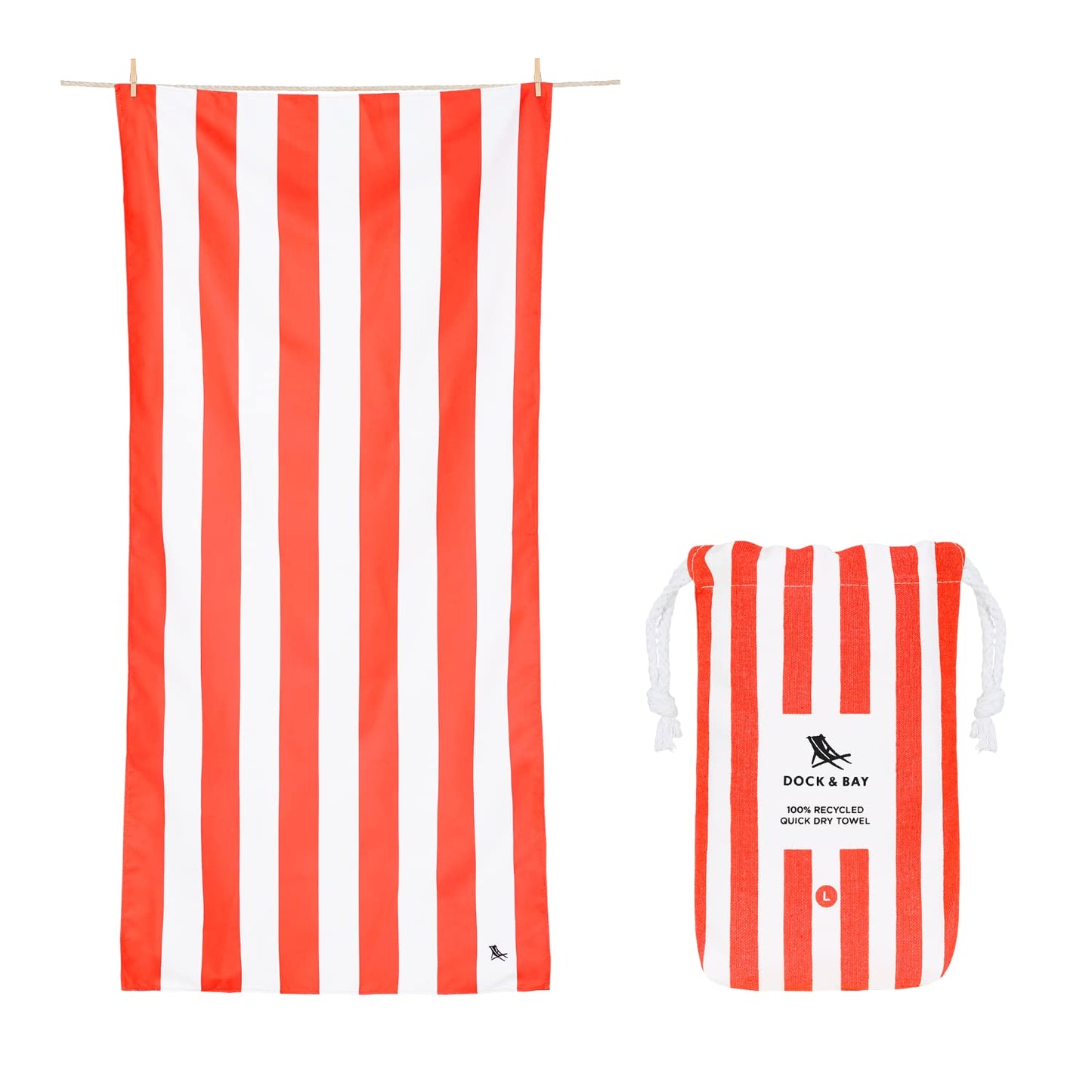 Dock & Bay Beach Towel - Quick Dry, Sand Free - Compact, Lightweight - 100% Recycled - Includes Bag - Cabana - Bondi Blue - Large (160x90cm, 63x35)