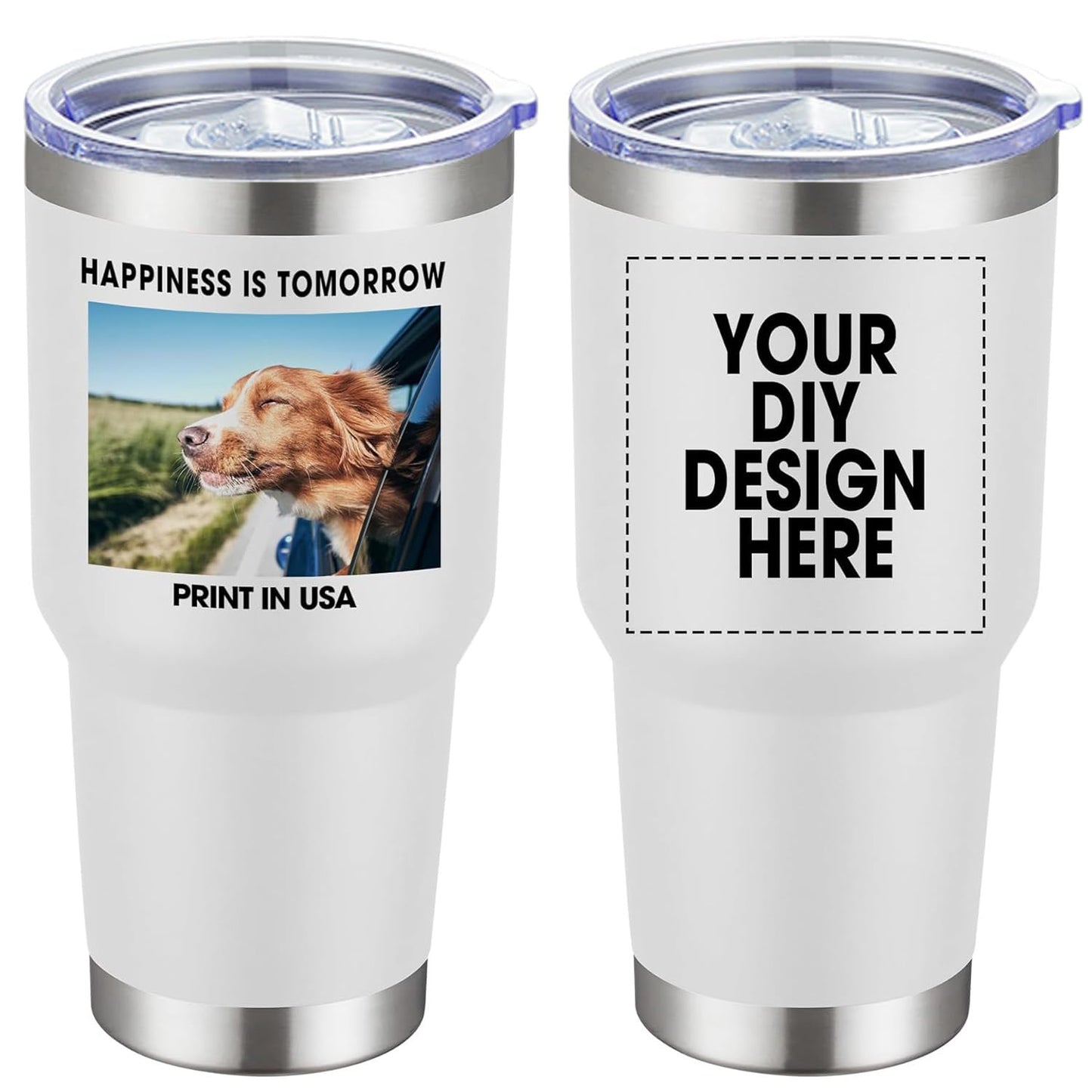 Personalized Custom Tumbler Print in USA 20oz Stainless Steel Coffee Cup with Lid & Straw Double Wall Insulated Tumbler with Colorful Text Logo Photo