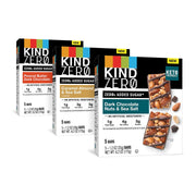 KIND ZERO Added Sugar Bars, Variety Pack, Dark Chocolate Nuts & Sea Salt, Caramel Almond & Sea Salt, Peanut Butter Dark Chocolate, Keto Friendly Snacks, Gluten Free, 5g Protein, 15 Count