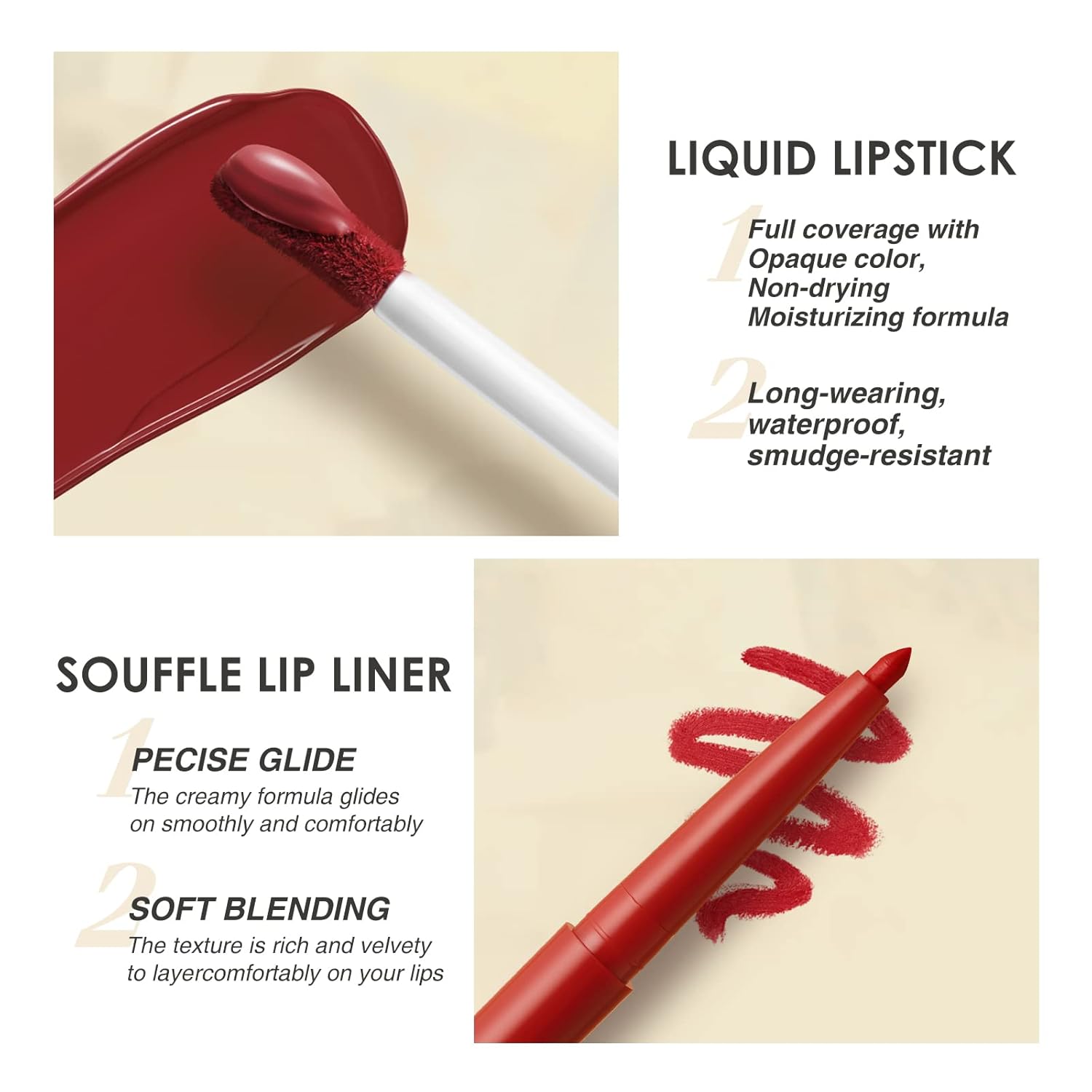BestLand 6Pcs Matte Liquid Lipstick and Lip Liner Set, Non-Stick Cup Not Fade Waterproof 24 Hour Lip Gloss Nude Brown Lip Liner Pencil for Women, labiales mate 24 horas originales (Set E)
