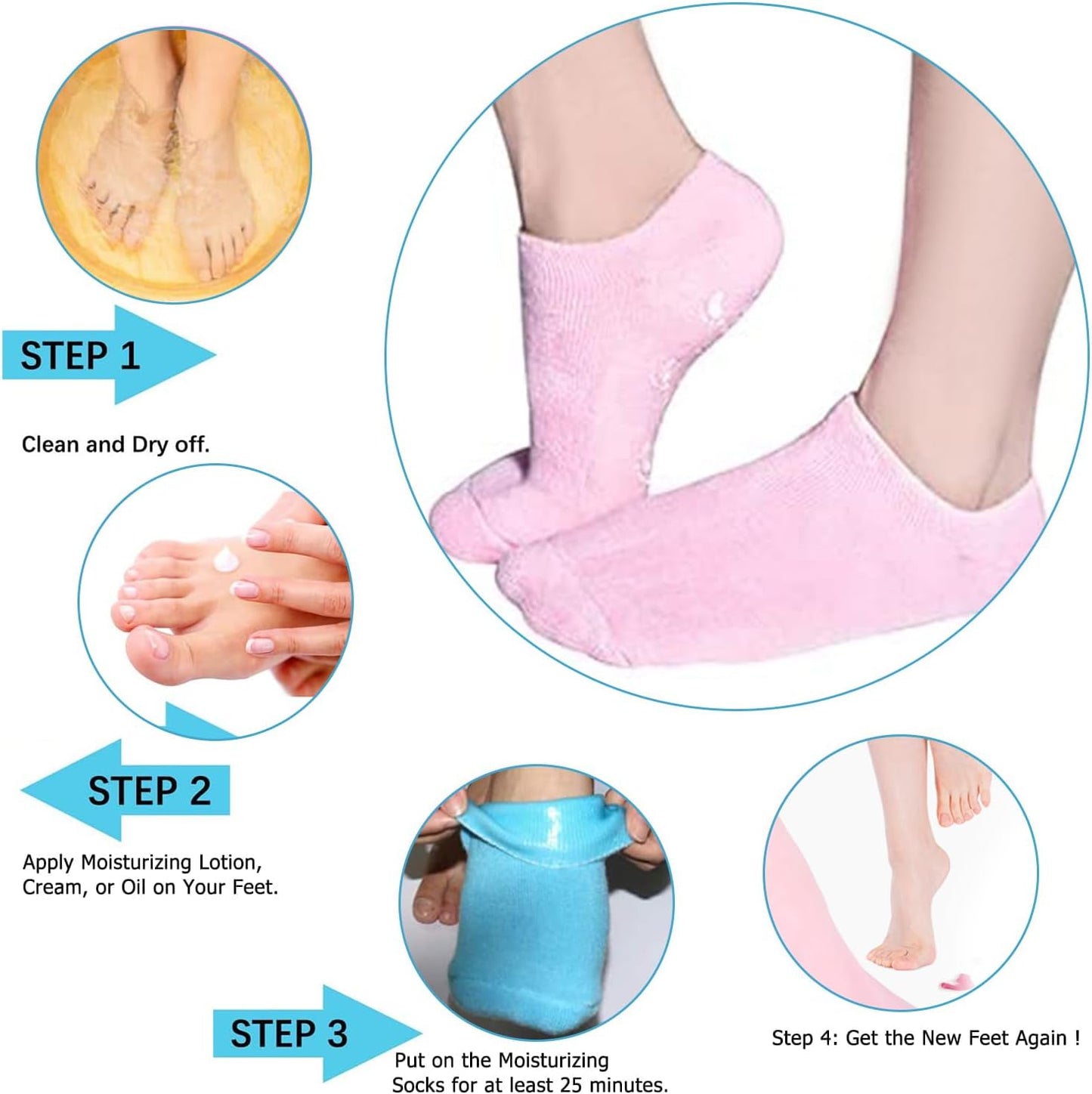 Moisturizing Socks, 2 Pairs Moisturizing Gel Socks，Soft Feet Moisturizer Spa & Pedicure Socks for Dry Cracked Heels, Calluses,Gel Spa Socks for Repairing (Blue&Pink)