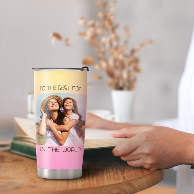 Personalized Tumbler with Picture Name Text Logo, 20oz Stainless Steel Custom Travel Coffee Mug Cup | Birthday Graduation Wedding Appreciation Personalized Gifts for Mom Dad Teacher