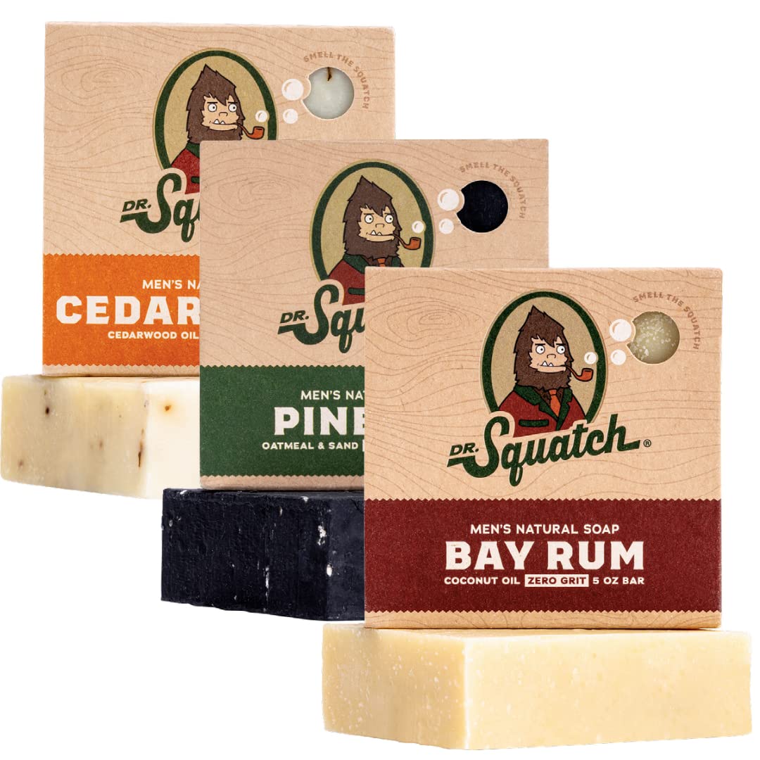 Dr. Squatch Natural Bar Soap for Men - Cold Process Soap with No Harsh Chemicals - Sierra Storm, Sandalwood Summit & Birchwood Breeze (5 oz, 3-Pack)
