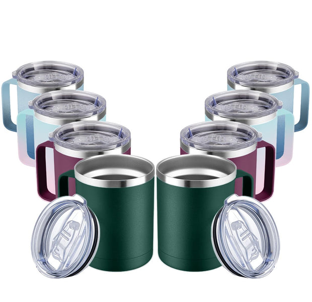 MEWAY 12oz Coffee Mug With Handle and Sliding Lid,Stainless Steel Travel Tumbler Cup with Handle,Double Wall Vacuum Insulated Camping Cup for Hot & Cold Drinks Tea (Purple,Set of 1)