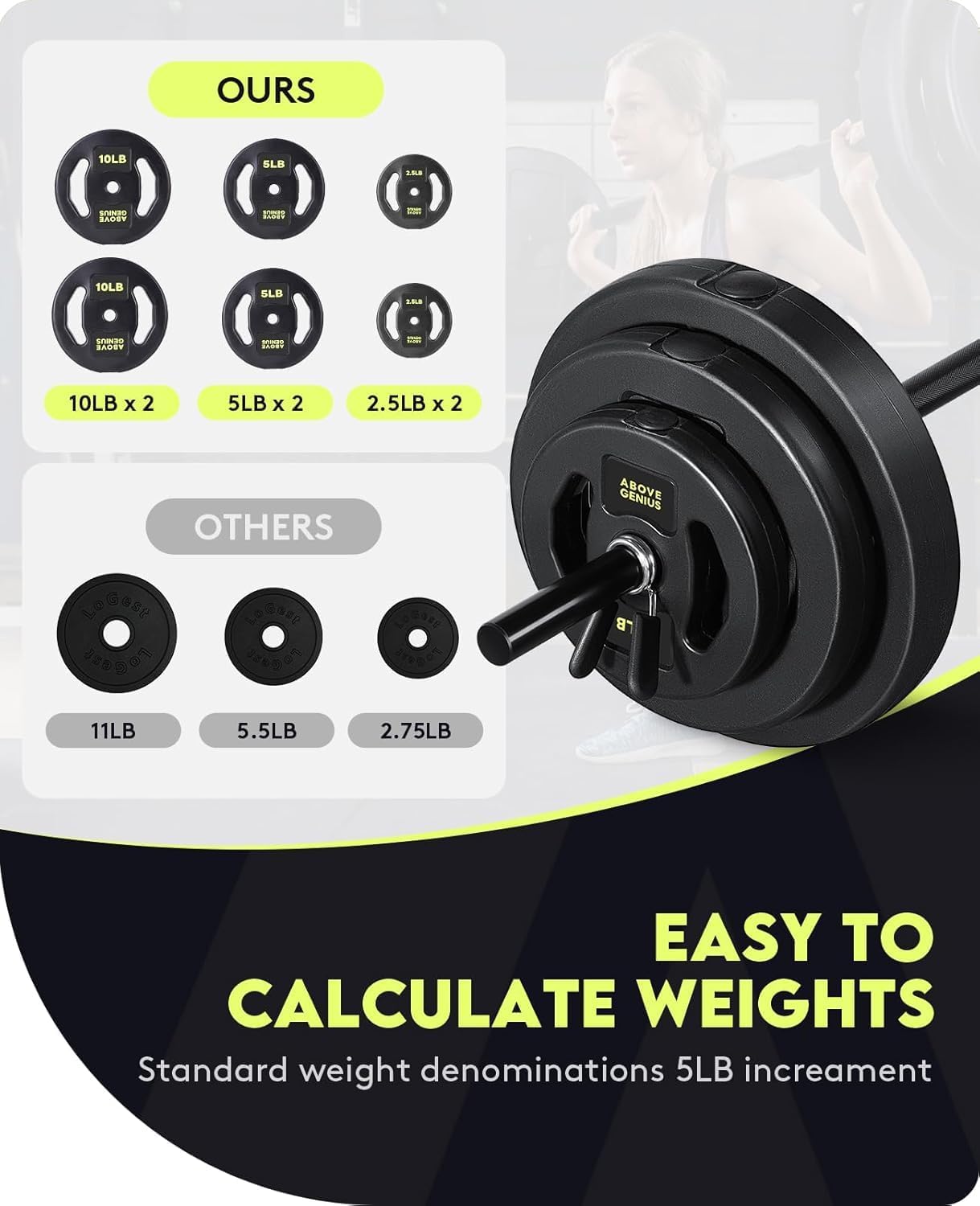 Barbell Weight Set for Lifting, 45 LB Weight Bar Set with Adjustable Free Weights for Workout Bar for Exercise Build Muscle in Home Gym