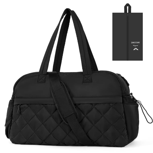 Quilted Puffer Duffle Bag for Women, Gym Bag Women, Ultra Lightweight Weekender Bags for Travel, Brown TILYMOL
