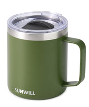 SUNWILL Insulated Coffee Mug with Lid, Travel Tumbler with Handle, 14 oz Stainless Steel Cup for Camping, Office, Home, Powder Coated White