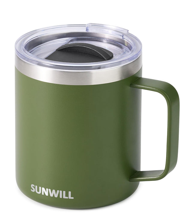 SUNWILL Travel Coffee Mug with Lid, Insulated Tumbler with Handle, 14 oz Stainless Steel Cup for Ice, Water, Tea, Rose Gold