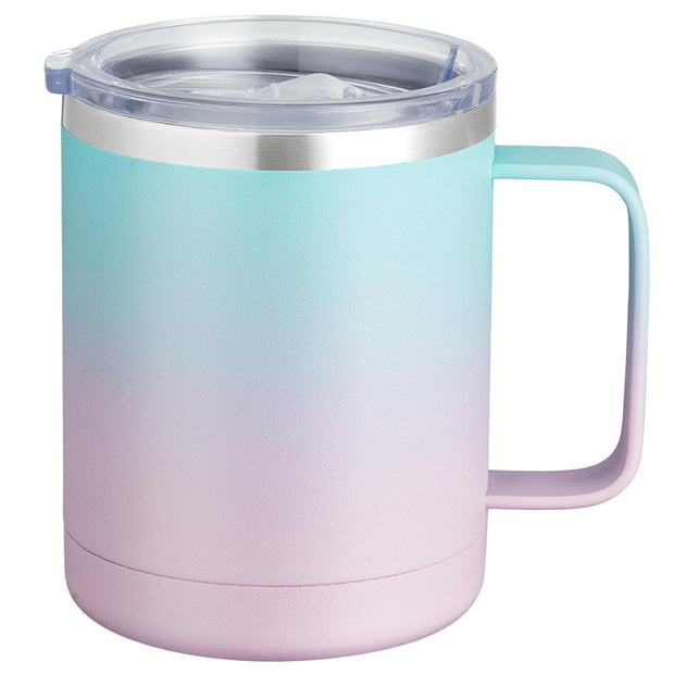 MEWAY 12oz Coffee Mug With Handle and Sliding Lid,Stainless Steel Travel Tumbler Cup with Handle,Double Wall Vacuum Insulated Camping Cup for Hot & Cold Drinks Tea (Purple,Set of 1)