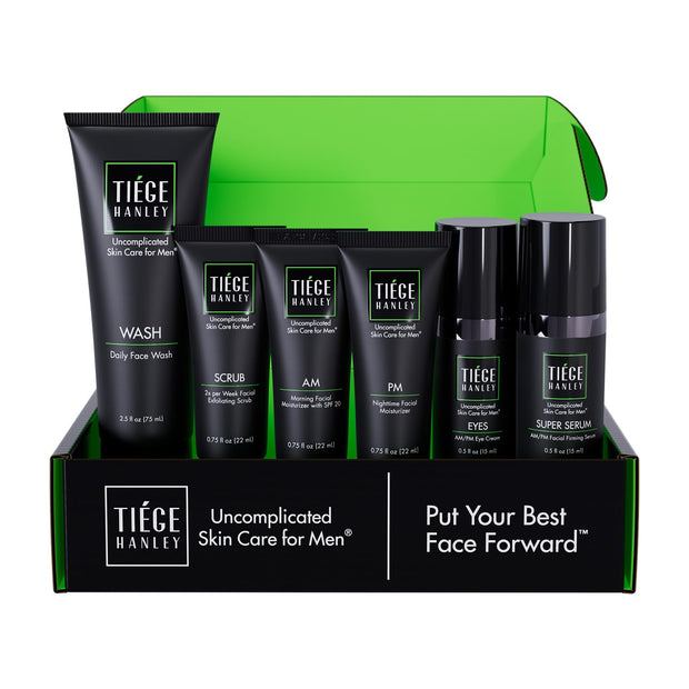 Tiege Hanley Men’s Skin Care Set, Revitalization Routine (System Level 4) – Face Wash, Scrub, Moisturizer, Eye Cream, Serum & Clay Mask for Tired, Dull Skin & Rejuvenation