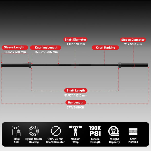 PAPABABE Olympic Barbell, 2-inch 45lb/35lb Weight Bar for Strength Training. 6.5ft/7ft Olympic Bar, 1000lb Plus Capacity, Chrome/Zinc Plating, knurled Grip for Bench Press Deadlift Squat