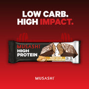MUSASHI High Protein Bar, 45g Protein, 2g Total Sugars, Peanut Butter & Milk Chocolate Coated, Post Workout and Protein Snack On The Go, 12 Pack of 3.2oz (90g) Bars