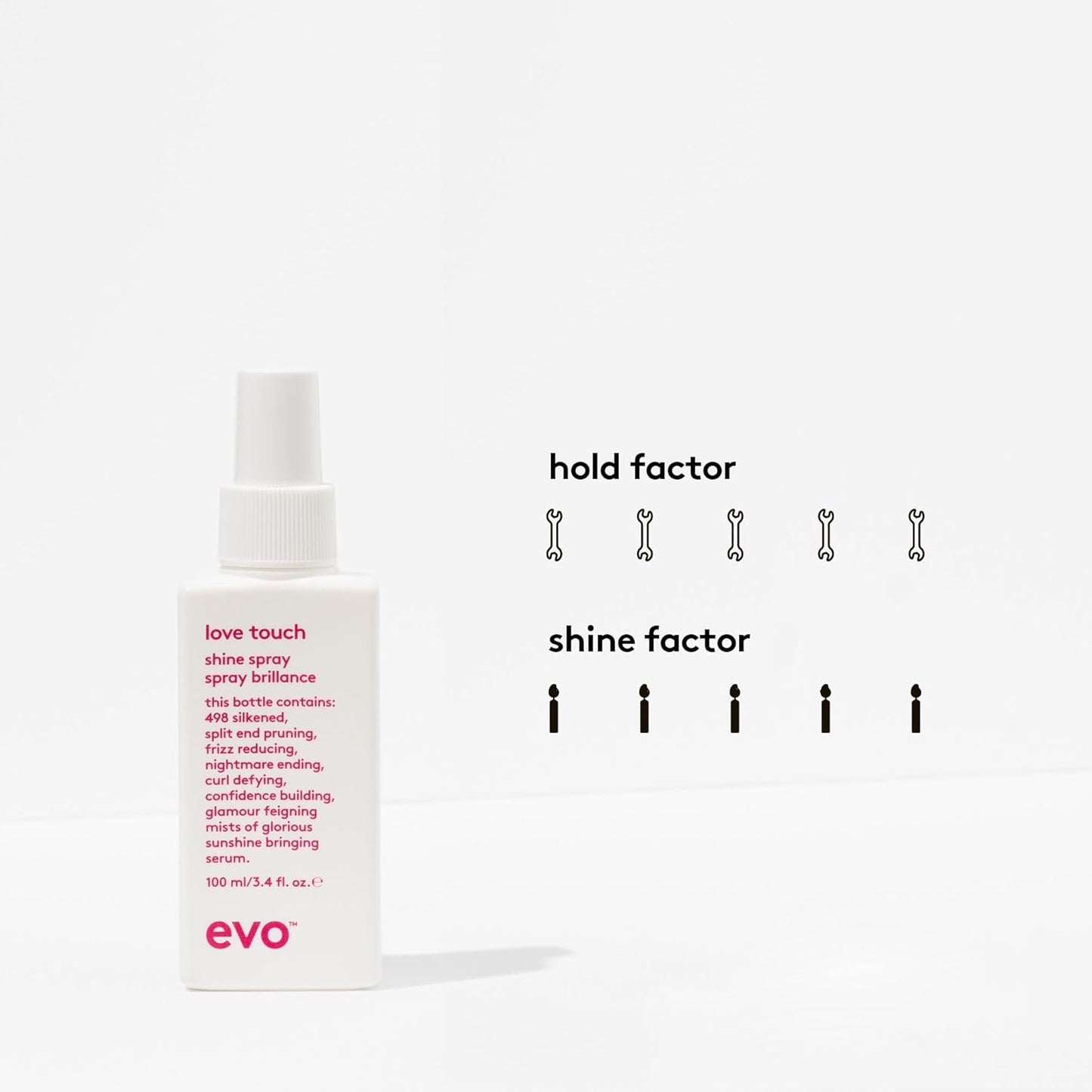 EVO Love Touch Shine Spray - Volumizing Finishing Hair Texture Spray - Smooths With Extra Shine - 100ml / 3.4fl.oz