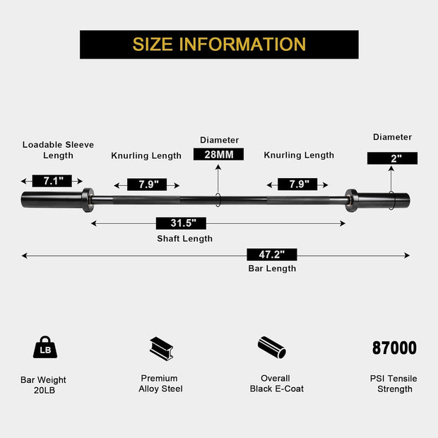 LIONSCOOL Premium 4ft/4.9ft/6ft Barbell for Strength Training and Olympic Weightlifting, 2 Inch Bar for Squats, Curls, Deadlifts, Presses, Hip Thrusts, 350lbs/500lbs/700lbs Weight Capacity