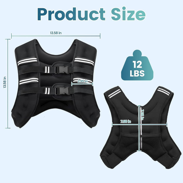 Weighted Vest, 8lb/12lb/16lb/20lb/25lb/30lb Weight Vest with Two Adjustment Straps for Men Women, Weight Vests with Reflective Stripe for Strength Training, Running, Jogging, Walking