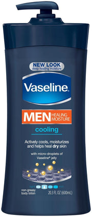 Vaseline Men Cooling Hydration 3-in-1 4 Pack for Dry Skin Face, Hands & Body Lotion for Men with Menthol & Ultra-Hydrating Lipids 20.3 oz