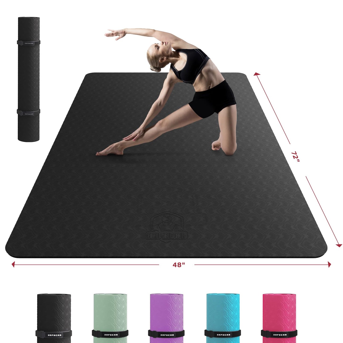 HAPBEAR Extra Large Yoga Mat - 72"x48"/78"x54", 1/4" & 1/3" Thick, Non-Slip, Durable, Eco-Friendly, Wide Exercise Mat for Home Workouts, Yoga, Pilates, Stretching, Meditation (Barefoot Exercise)