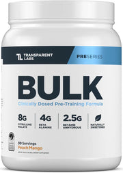 Transparent Labs Bulk Pre Workout Powder - Naturally Sweetened Advanced Pre-Workout Formula for Muscle Building and Strength - 30 Servings, Peach Mango