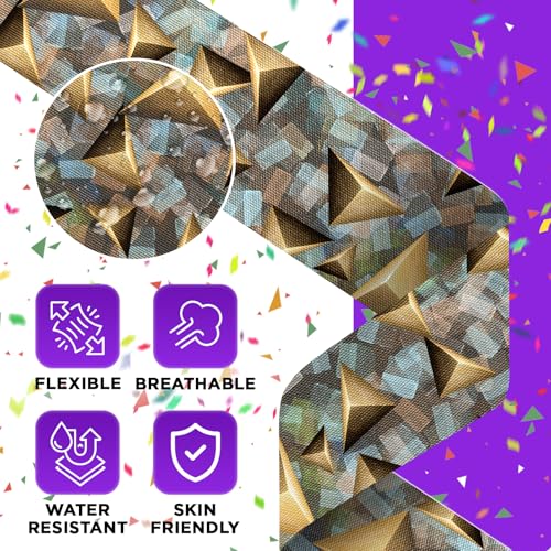 OK TAPE Patterned Kinesiology Tape, Elastic Physical Therapy Athletic Tape for Pain Relief & Muscle Support, Uncut Kinetic Tape, 2in x 16.4ft- 2 Rolls (Pyramid)