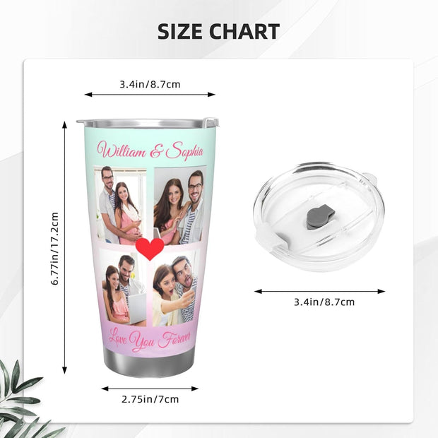 Personalized Tumbler Coffee Mug Custom Mug Cups with Picture Photo Lid 20oz Customized Valentine's Day Mothers Day Birthday Gifts for Men Women Mom Dad Him Her
