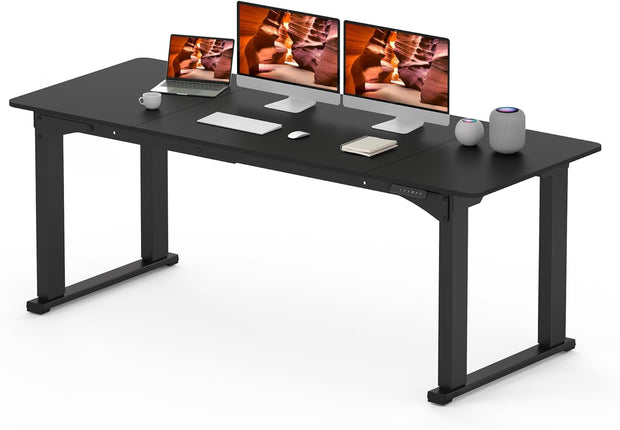 4 Legs Standing Desk, Large 79x31 Inches Electric Adjustable Height Desk with Splice Board, Stand Up Desk Home Office Computer Workstation, Black