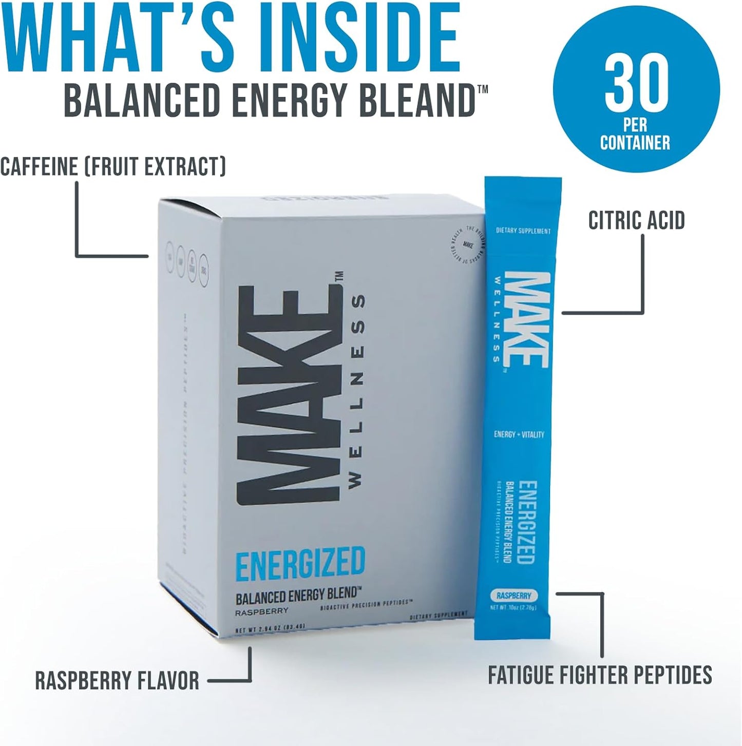 Energized | Clean Daily Support for Energy & Focus | Bioactive Peptide Formula | Jitter-Free, Balanced Formula | 30 Servings