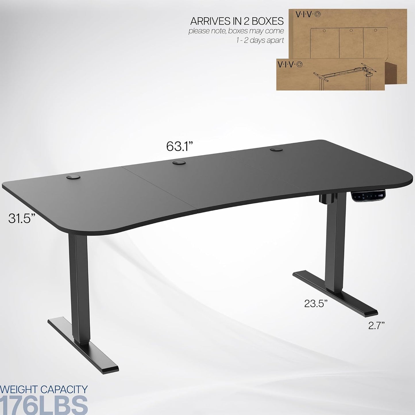 VIVO Electric 63 x 32 in Standing Desk, Memory Height Adjustment, 176 lb Frame Support, 2E Series, Black Top Black Frame, DESK-KIT-2E1B