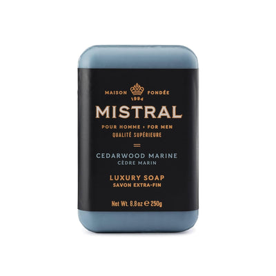 Mistral Cedarwood Marine Luxury Bar Soap for Men | Men’s Natural Soap Bar | Paraben, Phthalates Free | Moisturizing & Triple-Milled Natural Soap for Men - Made in France | Large, 8.8 oz