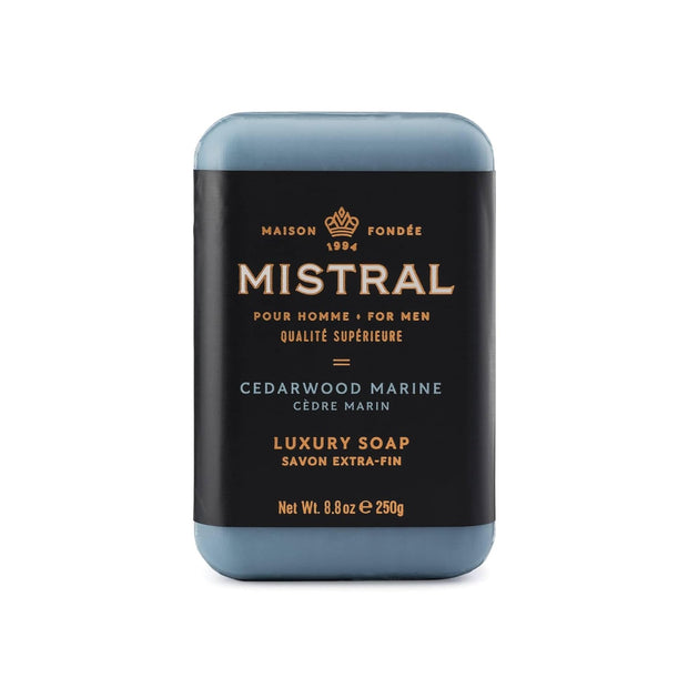 Mistral Cedarwood Marine Luxury Bar Soap for Men | Men’s Natural Soap Bar | Paraben, Phthalates Free | Moisturizing & Triple-Milled Natural Soap for Men - Made in France | Large, 8.8 oz