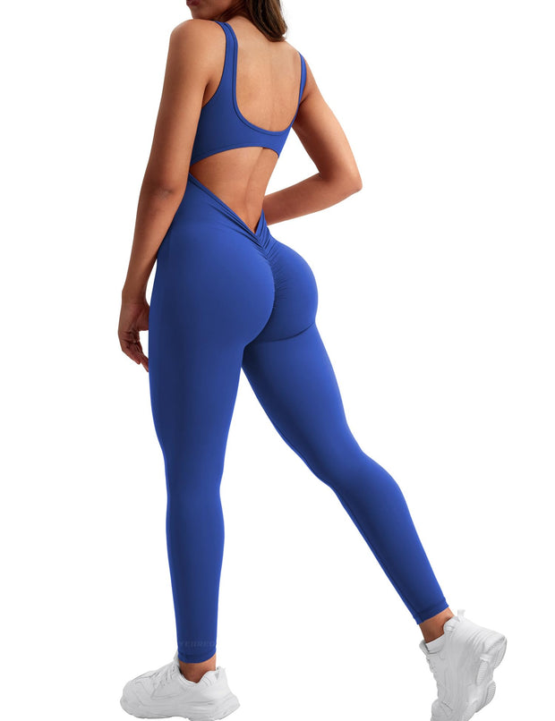 YEOREO Long Sleeve Jumpsuit for Women Workout V Back Bodysuit Lizvette Scrunch Leggings One Piece Romper Full Length Bodycon