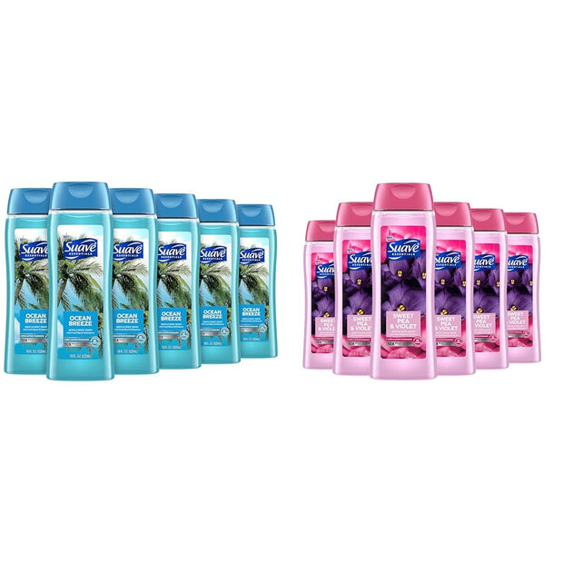 Suave Moisturizing Body Wash, with Ocean Breeze Scent and Vitamin E Extract, No Parabens, No Phtahaltes, 18 Oz Pack of 6
