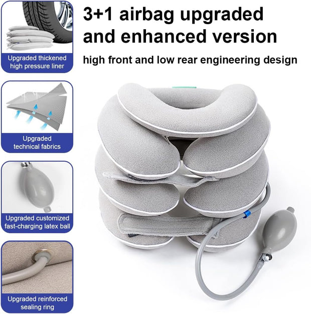 Neck Stretcher with Neck Brace,Cervical Traction Neck Device,Neck Relief Tool,Adjustable Inflatable Cervical Brace,Home Use Neck Decompression New Technology Breathable Fabric Washable&Colorfast(Gray)