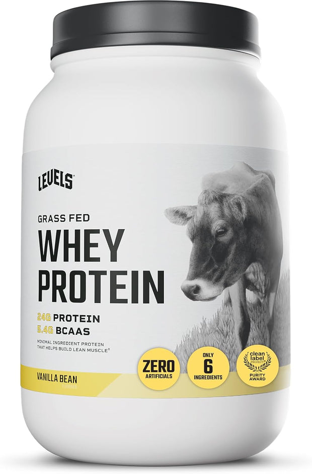 Levels Grass Fed Whey Protein Powder, No Artificials, 24G of Protein, Vanilla Bean, 2LB